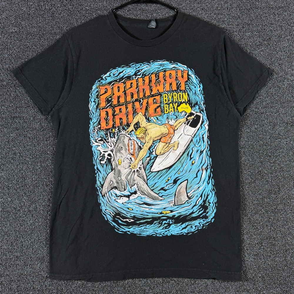Parkway Drive Byron Bay Shark Surfer Band T-Shirt Men's Medium Black Metalcore